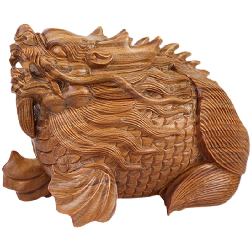 天然绿檀木雕刻新中式龙鱼摆件文玩手把件家居装饰品创意工艺品