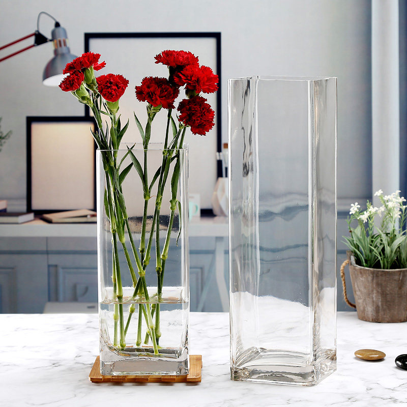 方形落地玻璃花瓶大号特大透明富贵竹百合马醉木客厅插花简约摆件,家居饰品,花瓶,淘宝优惠券,粉丝福利购,淘宝优惠卷