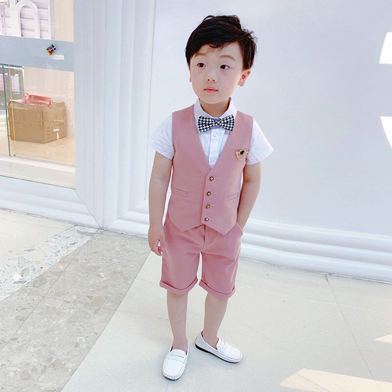 儿童西装套装休闲男孩西服英伦粉色男童礼服花童走秀演出服夏季