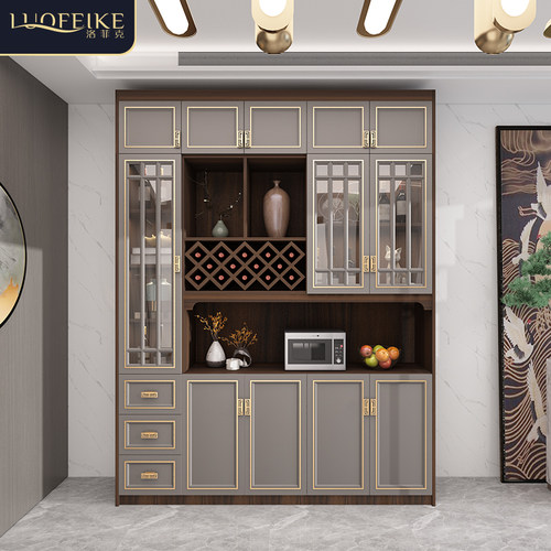 新中式实木酒柜客厅餐厅高端餐边柜茶水柜展示柜整墙置物柜定制