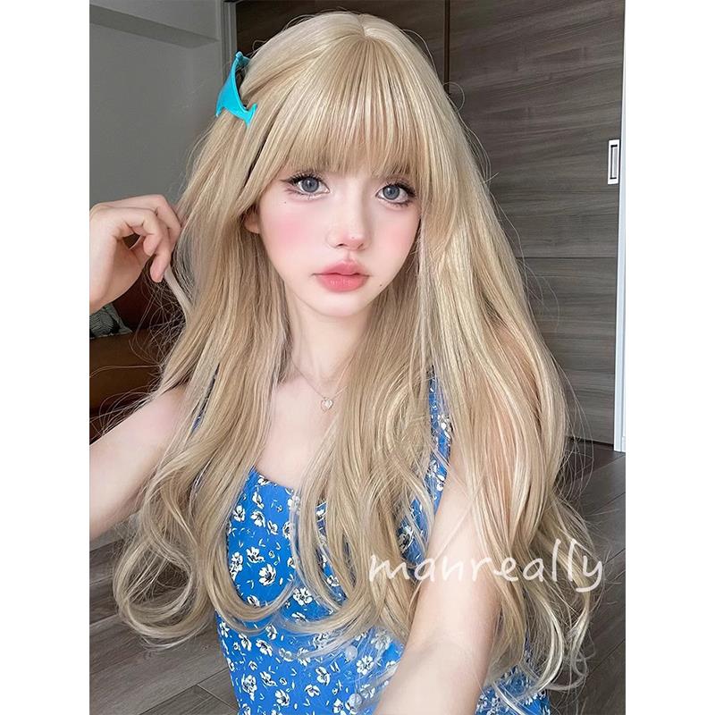 漫真假发女长发长卷发自然时尚空气刘海网红可爱修脸jk全头套式