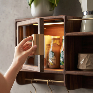 实木墙上置物架玄关挂衣架挂墙书架黑胡桃木壁挂式酒架墙壁收纳架