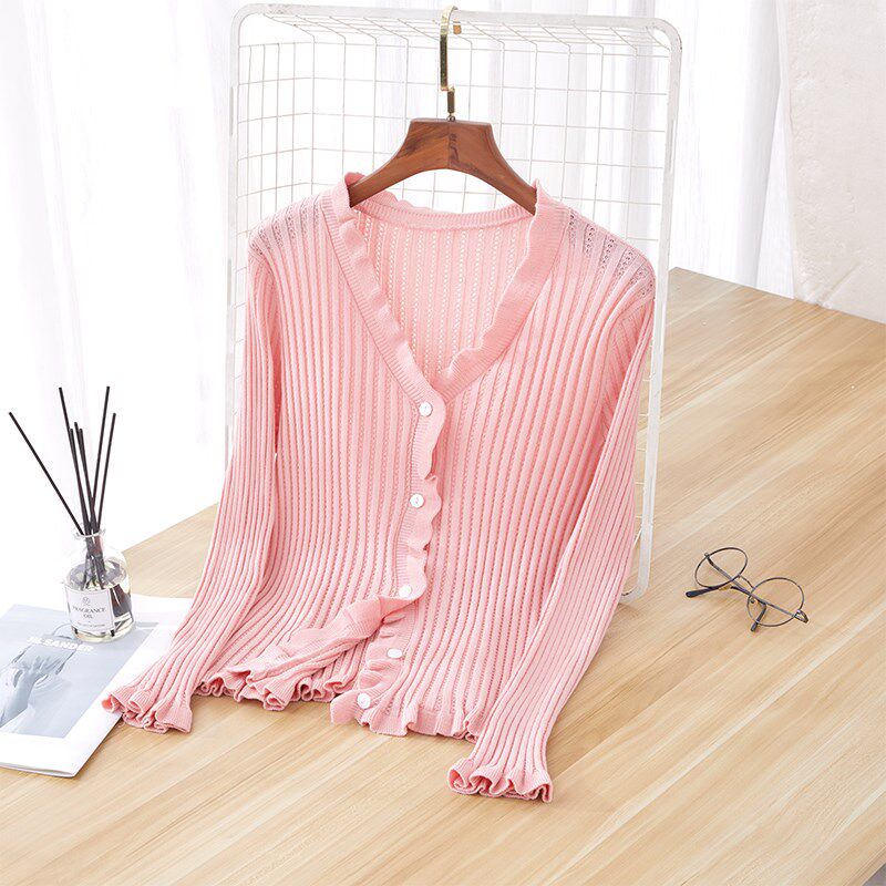 胖mm短款针织开衫女薄款毛衣外套大码宽松显瘦v领上衣春秋季新款