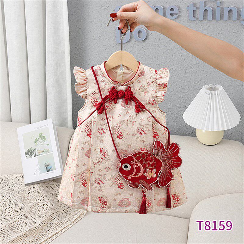 春秋季夏季女童新中式儿童年服生日百天周岁抓周礼服两件套连衣裙