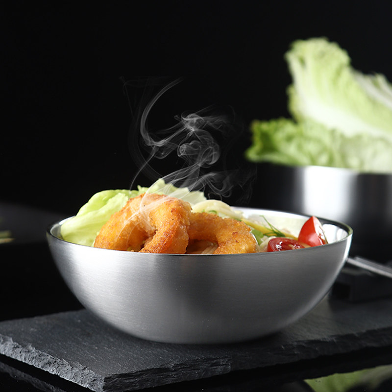 304不锈钢双层碗加厚隔热防烫韩式面汤碗防摔 家用餐具小学生汤碗