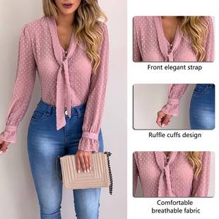Elegant Chiffon Blouses Women Sleeve Faion Long VNeck New