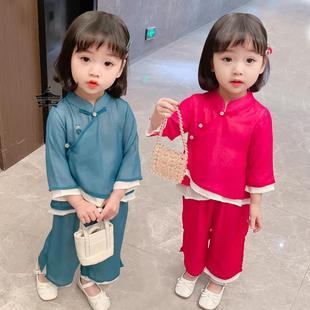 极速女童改良汉服套装儿童春秋装长袖长裤中国风雪纺宝宝夏季复古