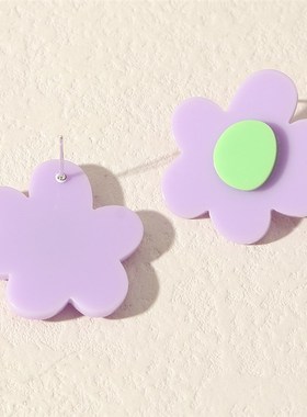 跨境清新紫色花朵女耳针 新春耳饰春天踏青简约气质饰品女气质