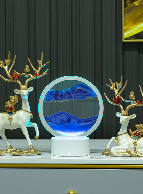 流沙画鹿摆件客厅玄关沙漏电视柜酒柜家居装饰品搬家乔迁新居礼物