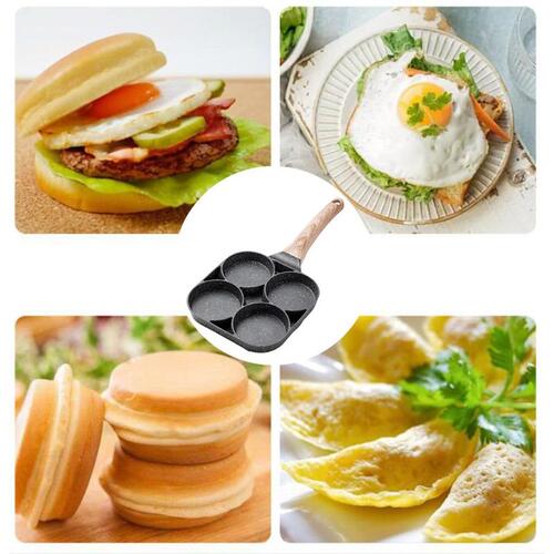 极速4 Hole Omelet Pan for Burger Eggs Ham Pancake Maker Wood