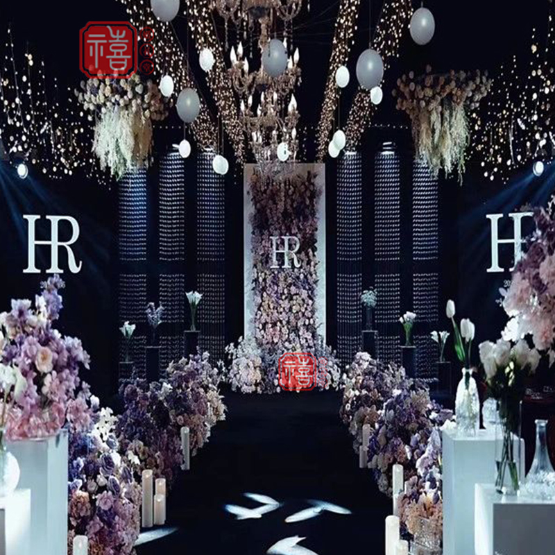 婚庆道具镂空分段水晶菠萝珠帘珠串婚礼用品吊顶线帘舞台背景装饰