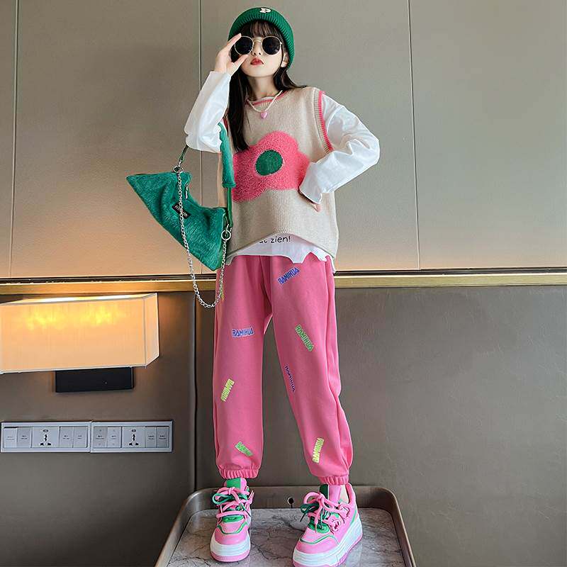女童春装2023新款套装大童网红洋气时髦衣服女孩儿童春秋款三件套