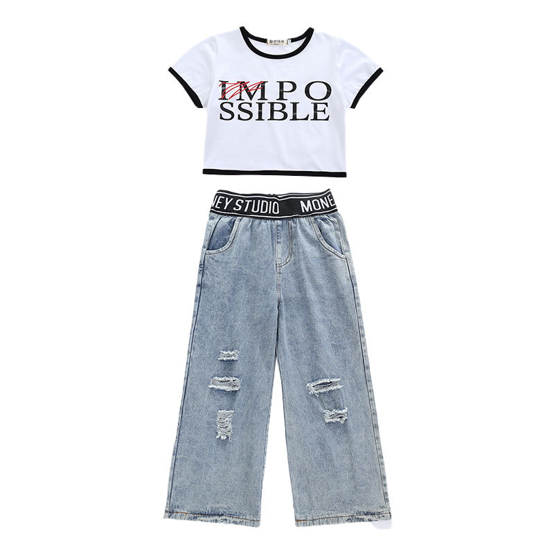 女童夏装套装2022新款中大儿童阔腿裤两件套ins跨境