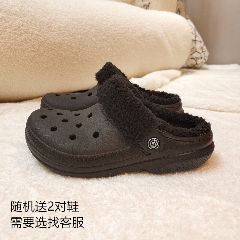 oroccs毛绒保暖鞋带毛绒洞洞鞋