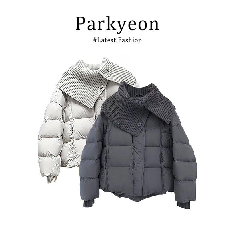 Parkyeon米杏针织拼接翻领短款棉服外套女2025冬季新款宽松面包服,个性定制/设计服务/DIY,棉服工装,淘宝优惠券,粉丝福利购,淘宝优惠卷