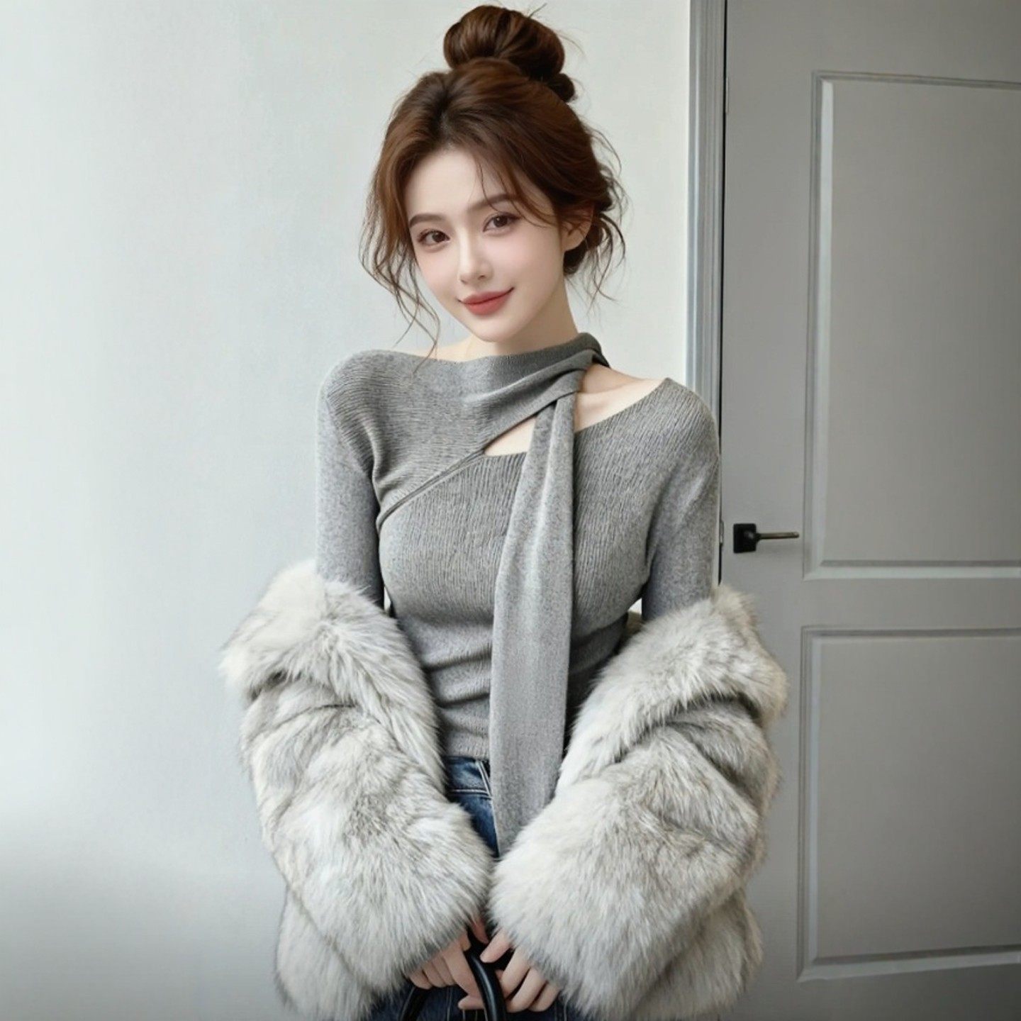 灰色不规则镂空修身长袖T恤内搭可外穿打底衫2025新款女秋冬上衣,个性定制/设计服务/DIY,棉服工装,淘宝优惠券,粉丝福利购,淘宝优惠卷