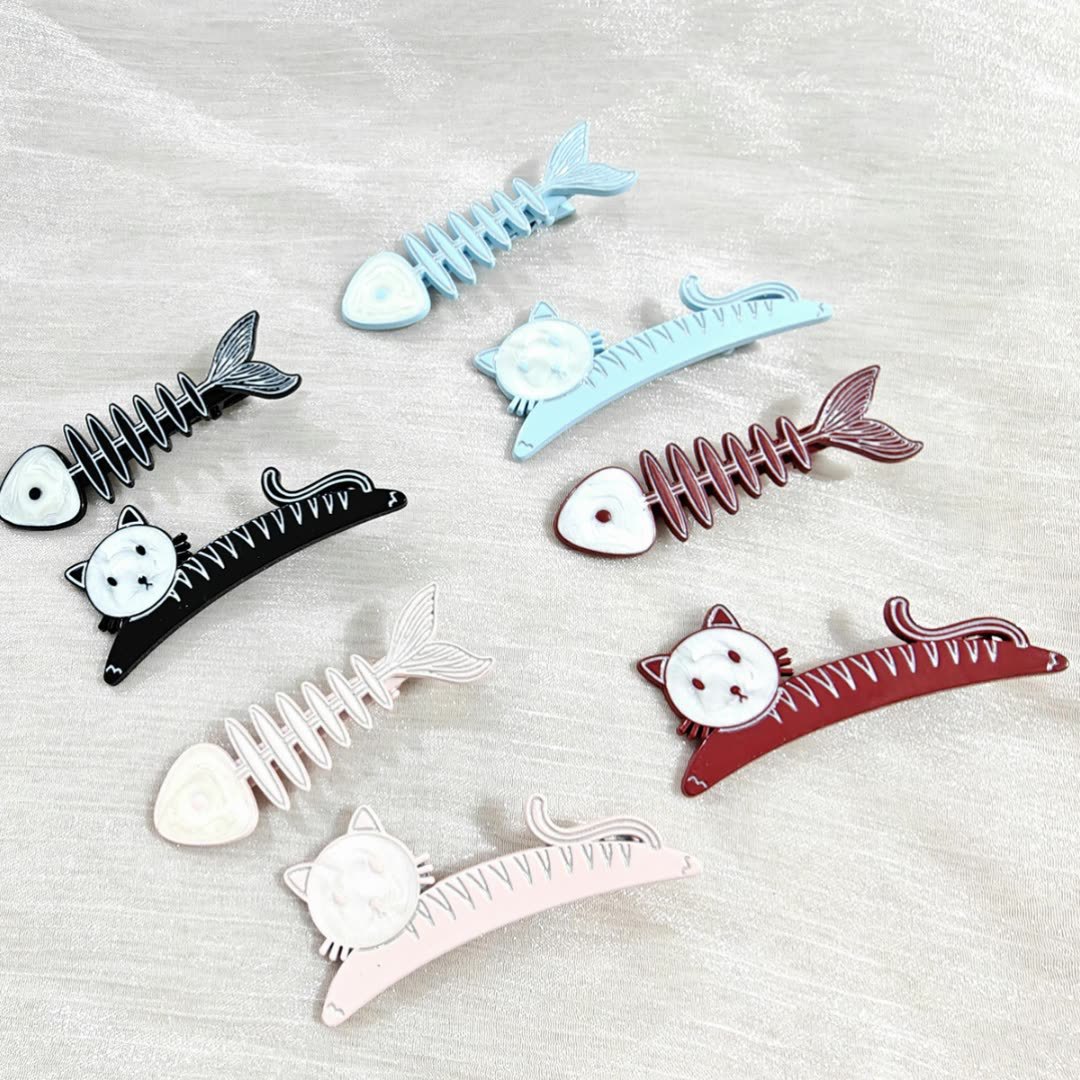 爆款发夹长条猫咪卡通发夹头饰无痕鱼骨可爱发卡高品质刘海夹发饰