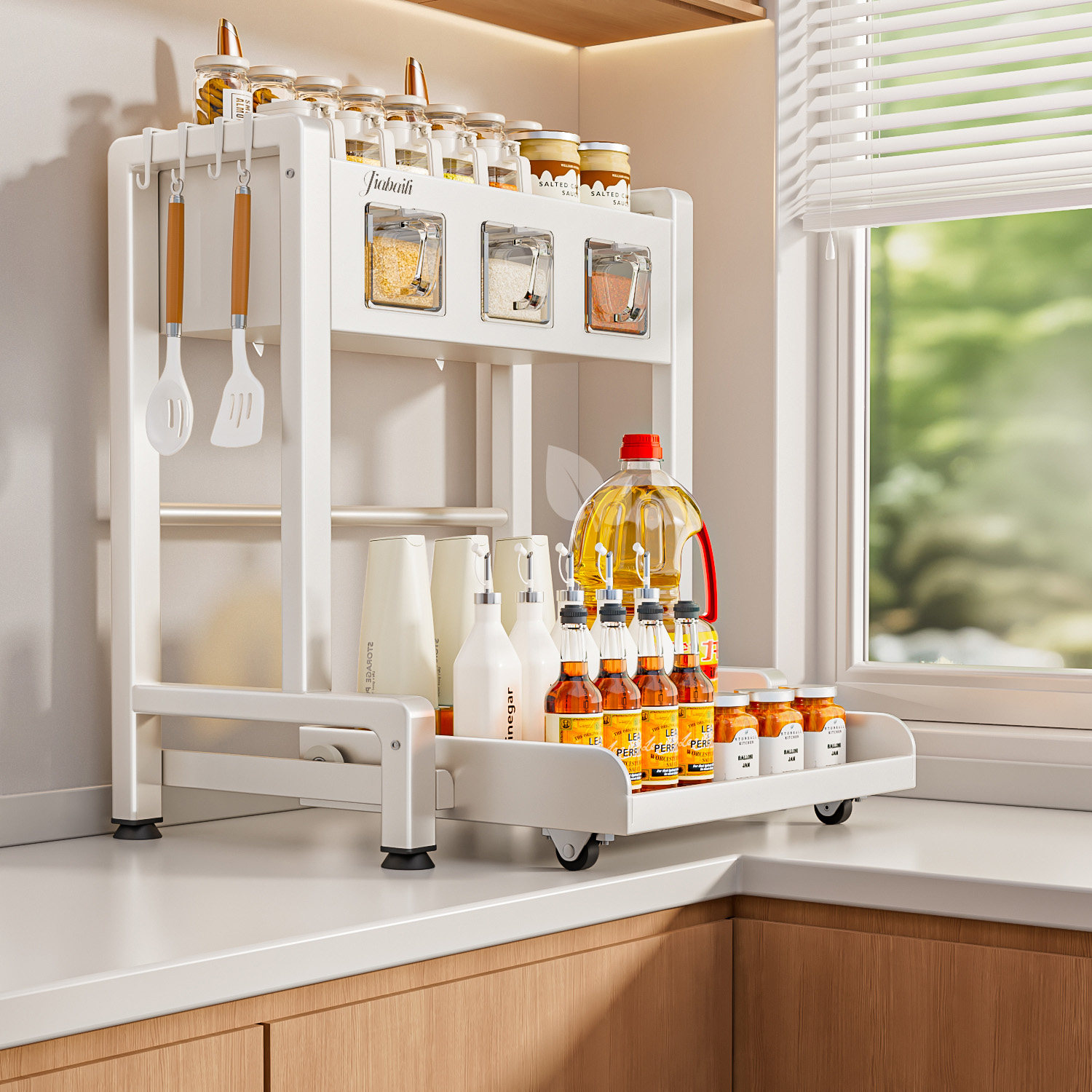 2026新款可抽拉式调料置物架厨房盐调味品多功能家用台面收纳架子