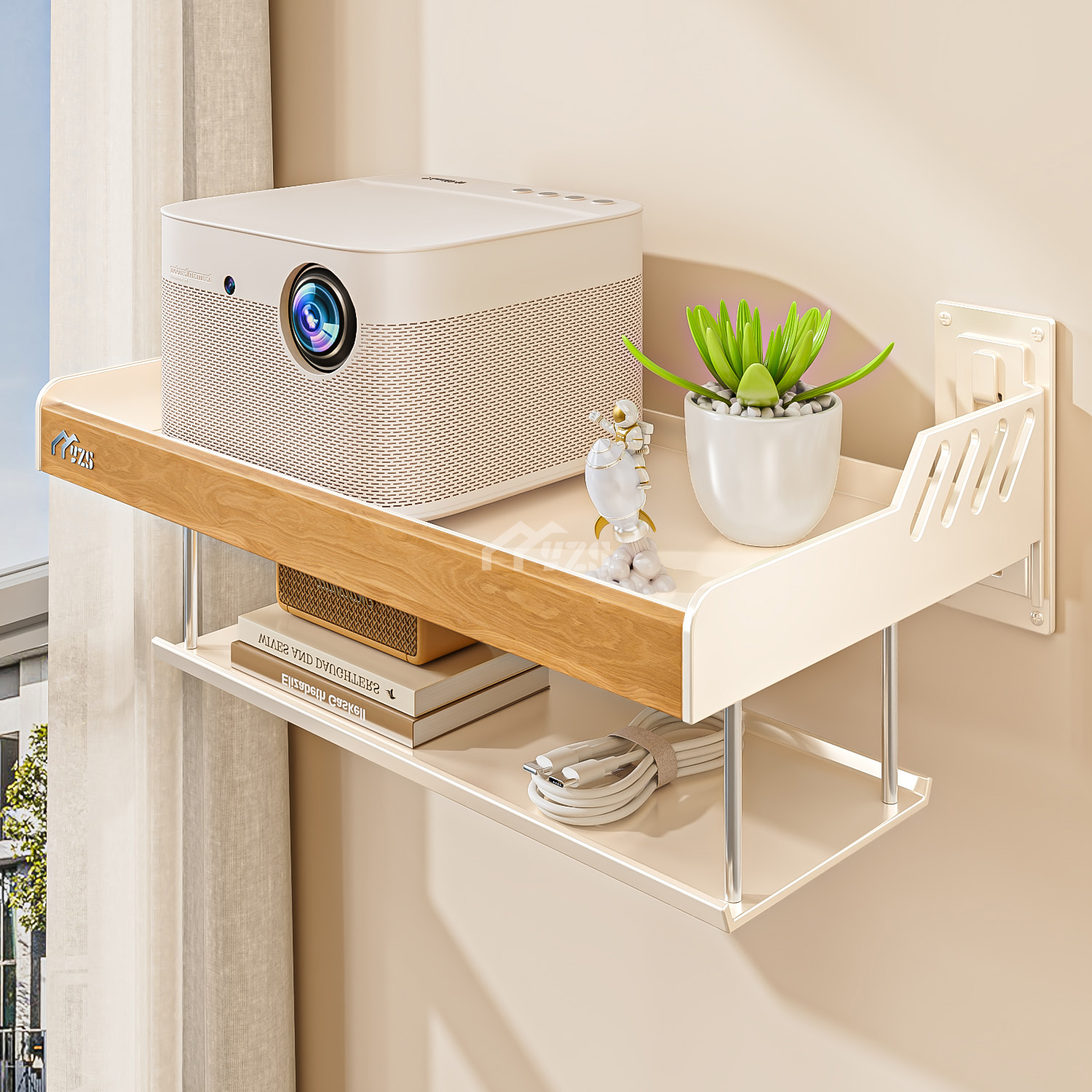 家用多功能榉木投影仪架置物架