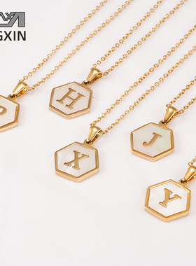 好货New titanium steel K gold hexagonal shell letter necklac