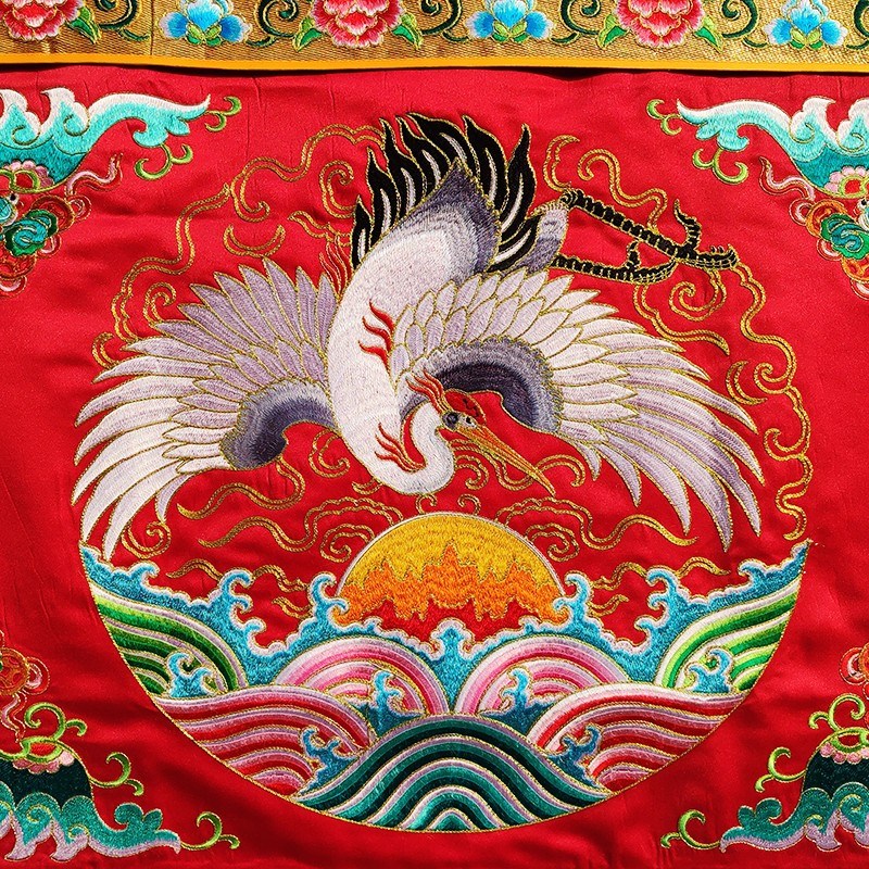 道家绣品凸金字万法宗壇道法自然翻盖盘金仙鹤桌围一米