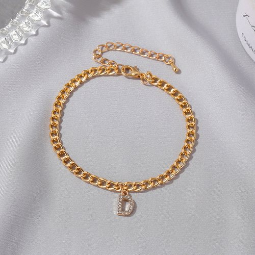 好货Tiny A-Z Initial Letter Anklets For Women Gold Charm CZ