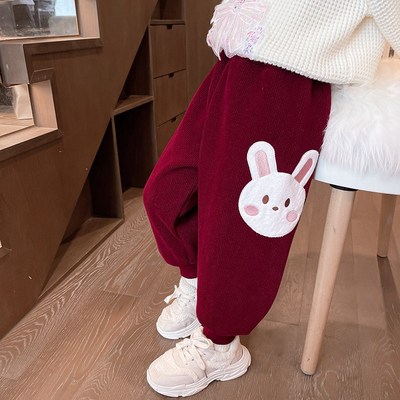 女童加绒裤子秋冬一体绒儿童加厚运动裤2024新款宝宝冬装保暖卫裤