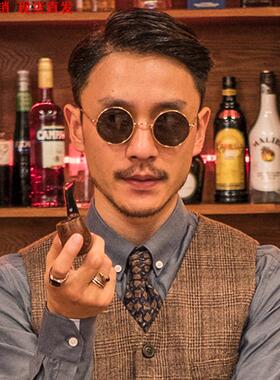 新品五条悟墨镜同款民国美式复古圆框太阳眼镜瞎子偏光男款女圆形