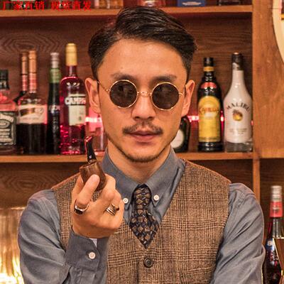 新品五条悟墨镜同款民国美式复古圆框太阳眼镜瞎子偏光男款女圆形