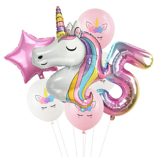 极速7Pcs/lot Rainbow Unicorn Party Balloons Unicorn Birthday - 封面