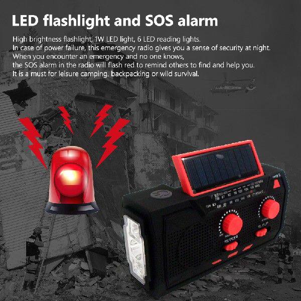 AM/FM/WB Emergency Radio 2000mAh Battery Solar Emergency Rad