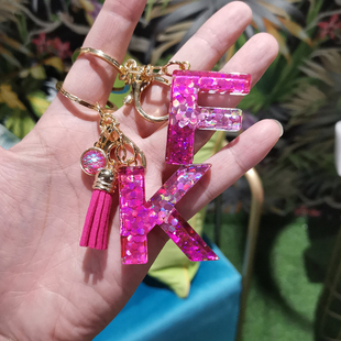 Pendant Keychain Sequin resin Chain 极速Colorful Key Letter