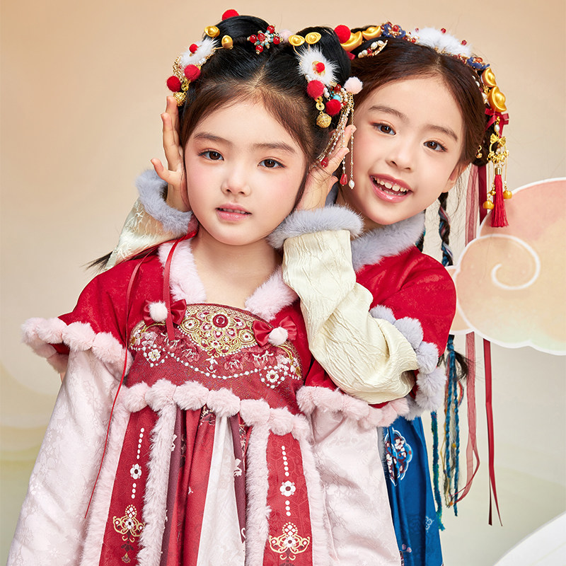 岁祈福春|观山见笛莎联名童装国风汉服女童拜年服加厚唐装连衣裙