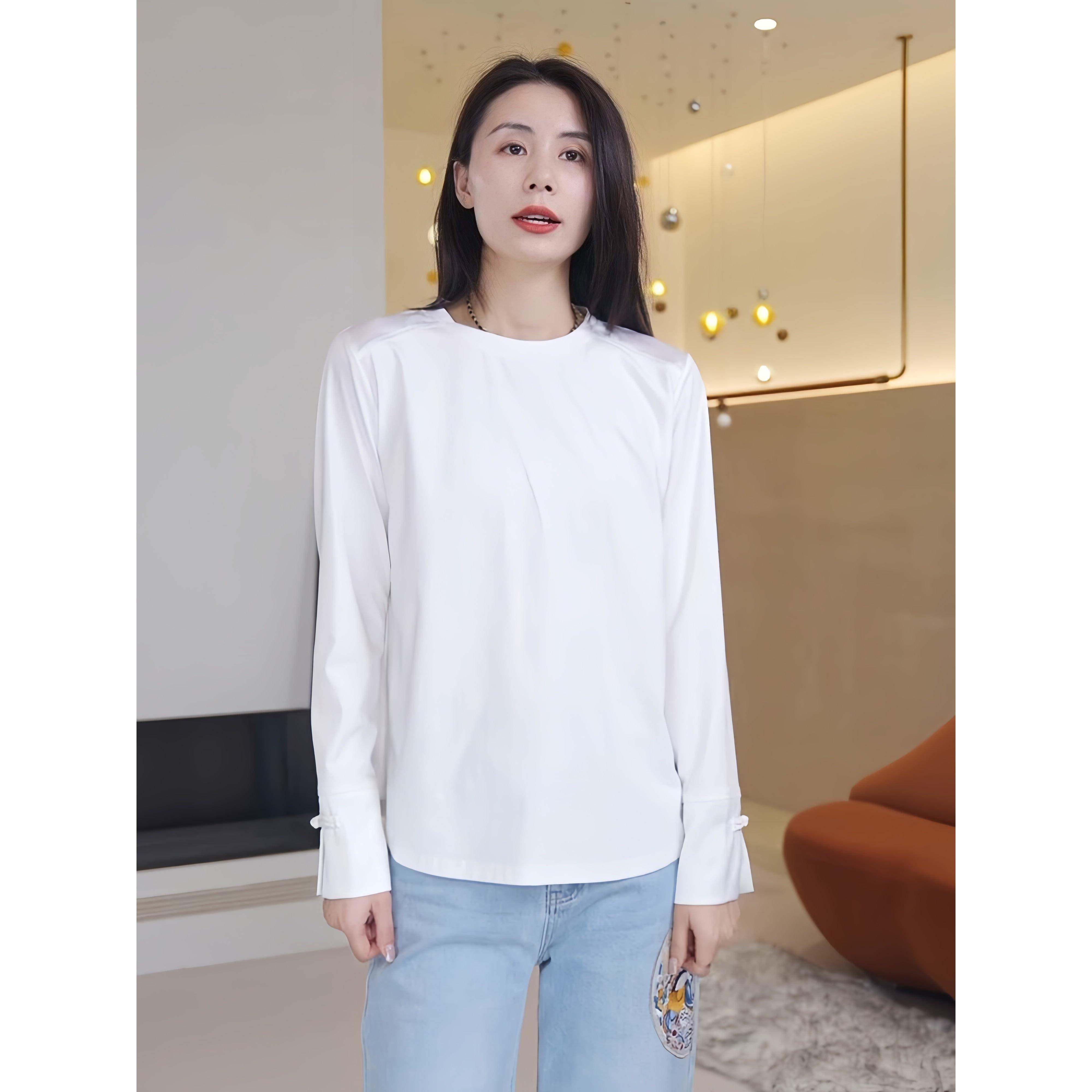 麦芽/玛雅新款中国风民族风格女装内搭衬衫2025春秋季新款白色针