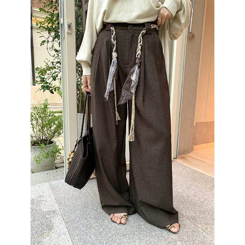 咖色阔腿裤高腰显瘦直筒裤女休闲