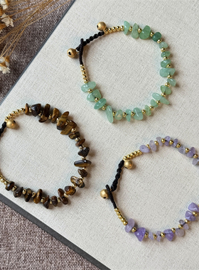 天然水晶手工编织蜡绳铃铛手链