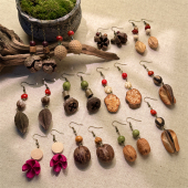 原创手工橡果开口笑植物耳环森系复古民族风果实耳钉小众创意耳饰