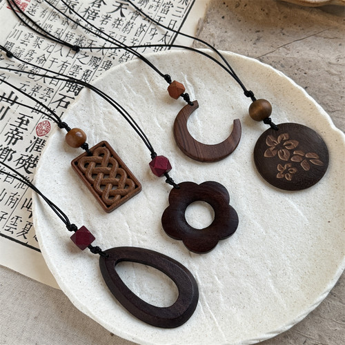 新中式复古木质禅意平安扣项链