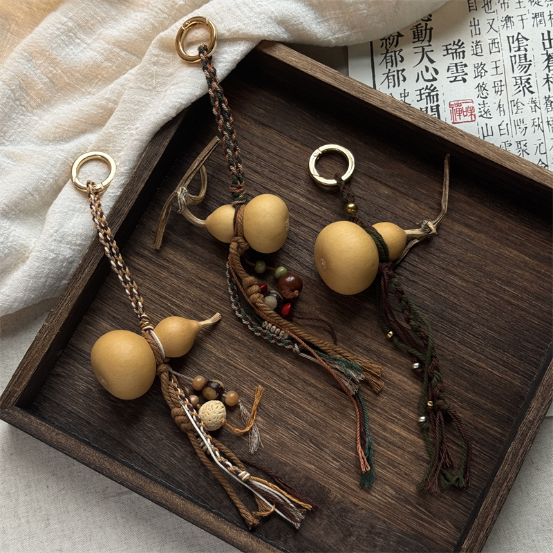复古风新中式聚气葫包挂饰手工编织天然葫芦菩提种籽个性国风配饰