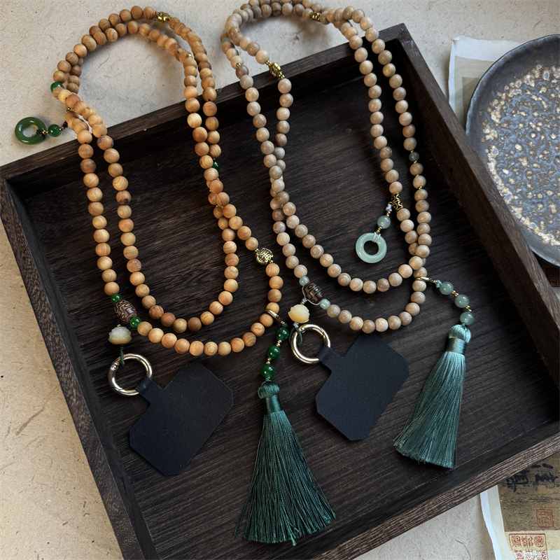 国风新中式崖柏香樟木斜挎手机链