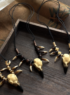 复古部落乌鸦头狗牙项链