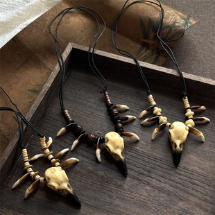 复古部落乌鸦头狗牙项链原创鹰鸟鸦髅民族风演出舞蹈男女个性配饰