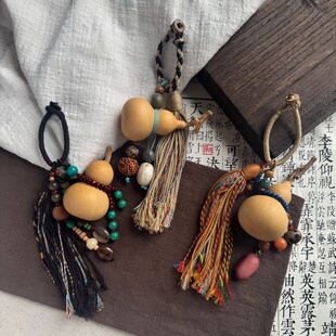 新中式天然葫芦流苏包挂车挂件植物种子文玩禅意百搭长款棉线配饰