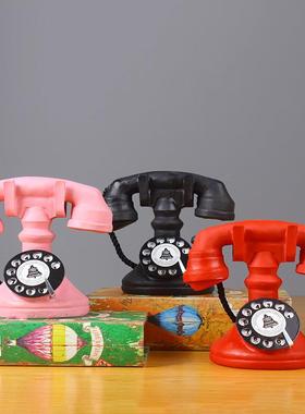 新款直销复古做旧树脂摆件 仿古电话机家居酒吧咖啡厅桌面装饰品