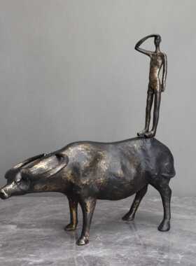 新款直销新中式树脂牧童站牛人物雕塑卧室书房电视柜桌面家居软装