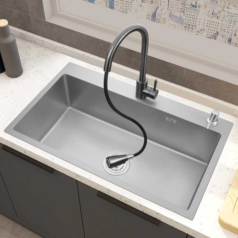 新款直销枪灰色SUS304不锈钢水槽手工大单槽加厚厨房洗菜盆台下家