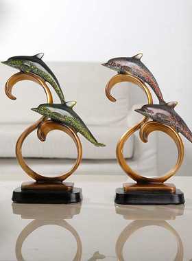 新款直销欧式树脂工艺品海豚摆件创意玄关家居客厅书房卧室隔板礼