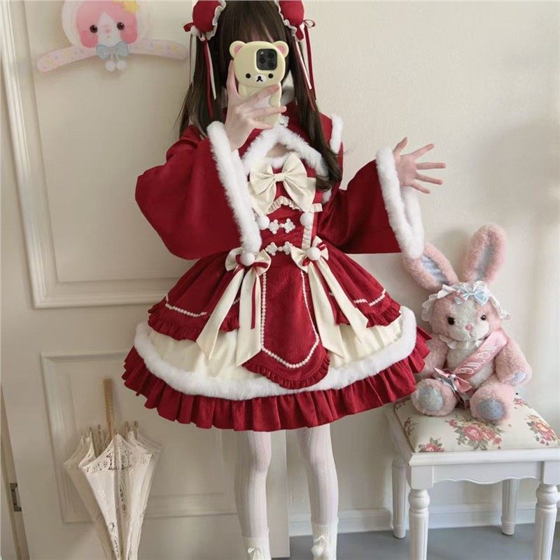 新款清仓少女蝴蝶结秋冬季lolita裙厚洋装新年jsk吊带连衣裙套装,模玩/动漫/周边/娃圈三坑/桌游,lolita洛丽塔连衣裙,淘宝优惠券,粉丝福利购,淘宝优惠卷