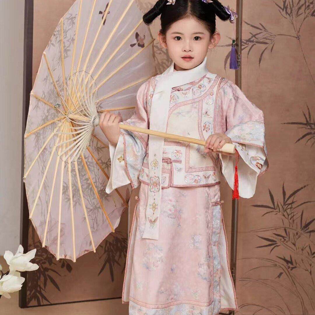 格格服女童汉服清宫清朝女孩儿童旗袍套装马甲高档古装宫廷演出服