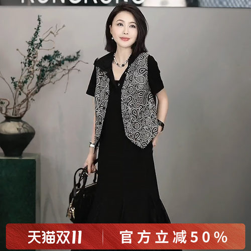 莱赛尔亚麻印花蕾丝双面穿马夹